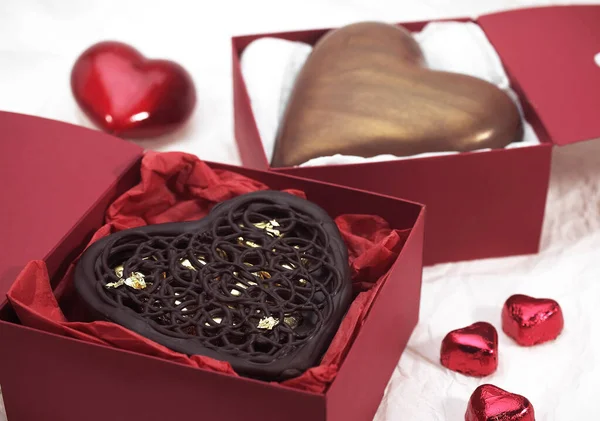 Corazón Chocolate Presente Para Día San Valentina — Foto de Stock