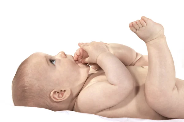 Naked Baby Boy White Background — 스톡 사진