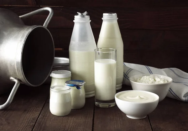 Produse Bază Lapte Lapte Cremă Dublă Iaurt Brânză Moale — Fotografie, imagine de stoc