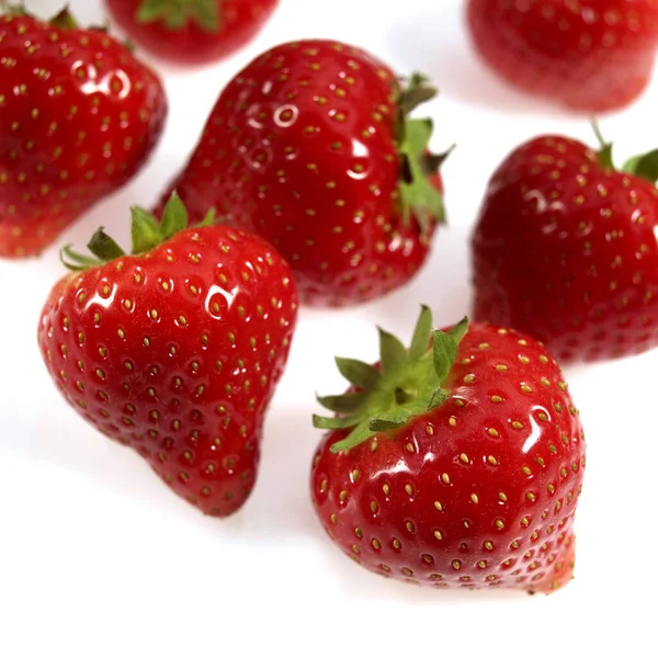 Aardbeien Fragaria Vesca Vruchten Tegen Witte Achtergrond — Stockfoto