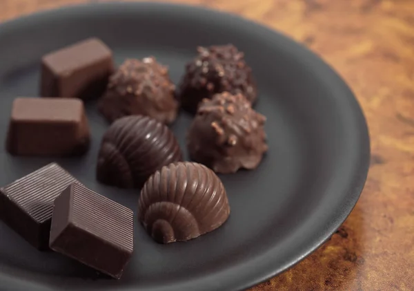 Chocolates Sabrosos Fondo Comida —  Fotos de Stock