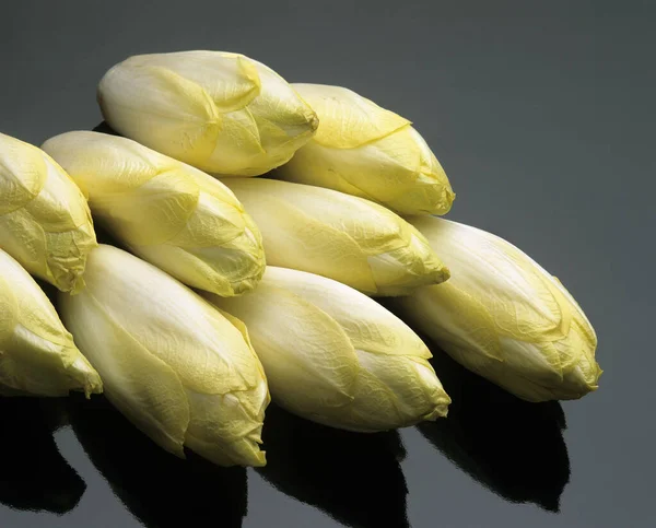 Chicorée Cichorium Endivia Légumes Sur Fond Noir — Photo