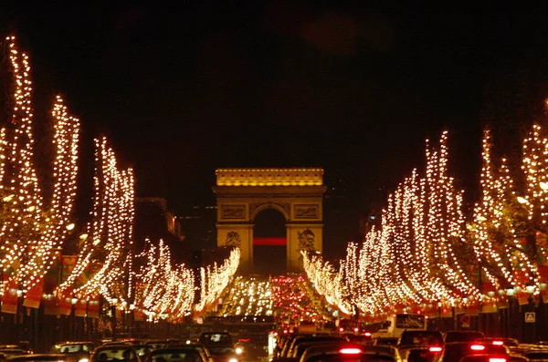 Weihnachten Auf Den Champs Elysees Und Dem Arc Triomphe Paris — Stockfoto