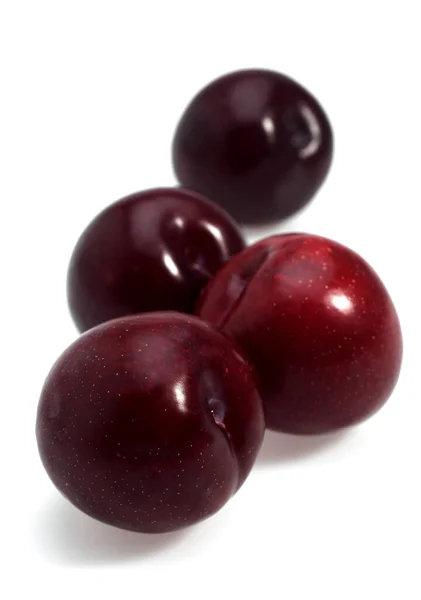 Red Plums White Background — стокове фото