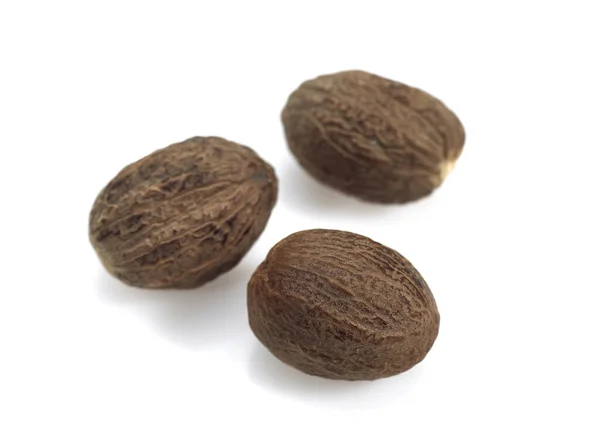 Nutmeg Myristica Fragrans White Background — 스톡 사진