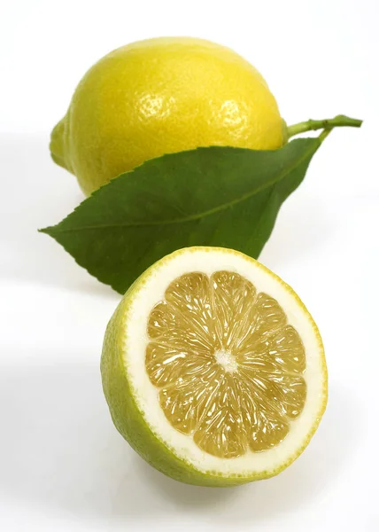 Sárga Citrom Citrus Limonum Gyümölcs Fehér Háttér Ellen — Stock Fotó