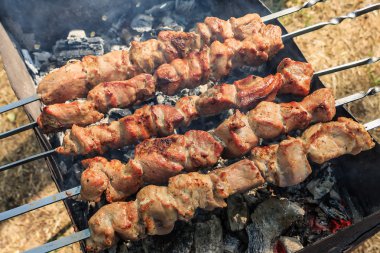 Bir mangal üzerinde pişirildikten Marine domuz eti