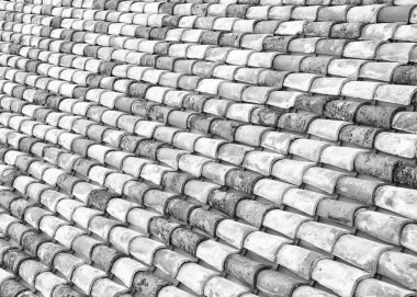 Mimari Tema. Çatı döşeme arka planı, İtalyan çatı, (siyah ve beyaz yıpranmış)