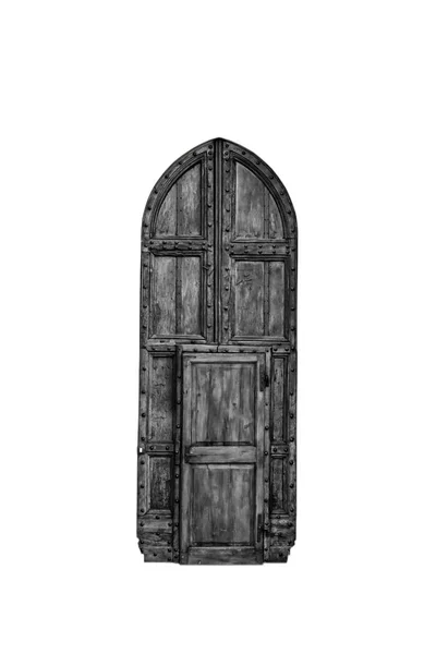 Vstupní dřevěné dveře v domě starého italského (černá a bílá). — Stock fotografie