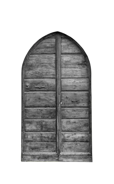 A porta de madeira da entrada em uma casa italiana velha (preto e branco ). — Fotografia de Stock