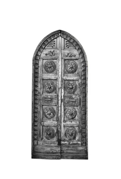 Vstupní dřevěné dveře v domě starého italského (černá a bílá). — Stock fotografie