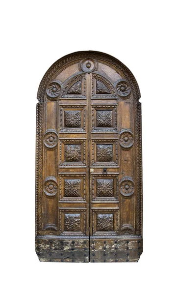 La puerta de entrada de madera en una antigua casa italiana . — Foto de Stock