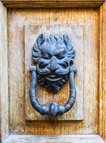 Ancestral puerta knoker en una puerta extraña . — Foto de Stock