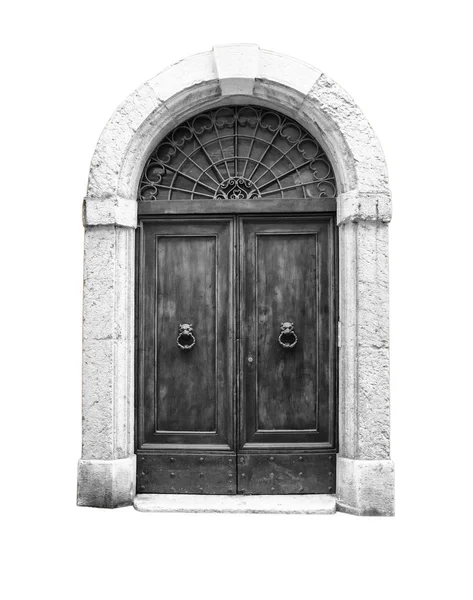Wooden door in an old Italian house, isolated on white background. — Stock Photo, Image