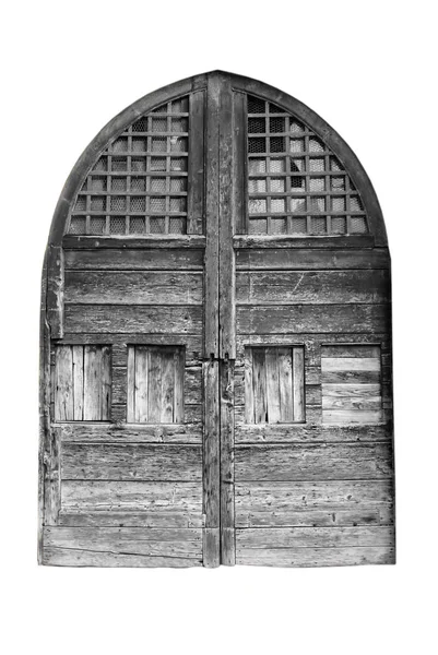 Puerta de madera en una antigua casa italiana, aislada sobre fondo blanco . — Foto de Stock
