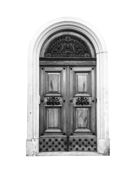 Porta de madeira em uma antiga casa italiana, isolada em fundo branco . — Fotografia de Stock