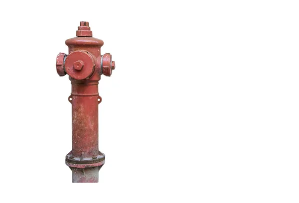 Fechar Até um hidrante de fogo vermelho com fundo de parede de pedra, isolado em branco . — Fotografia de Stock