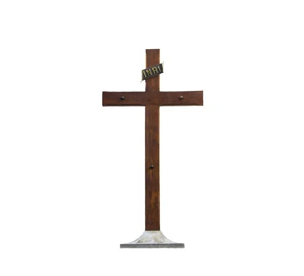 Cruz de madeira isolada em branco. — Fotografia de Stock