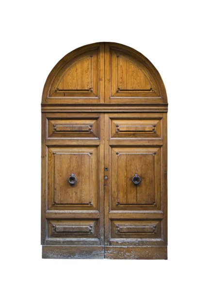 Porta de madeira em uma antiga casa italiana, isolada em branco . — Fotografia de Stock