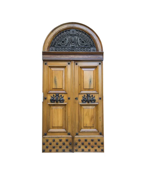 Puerta de madera en una antigua casa italiana, aislada en blanco . — Foto de Stock