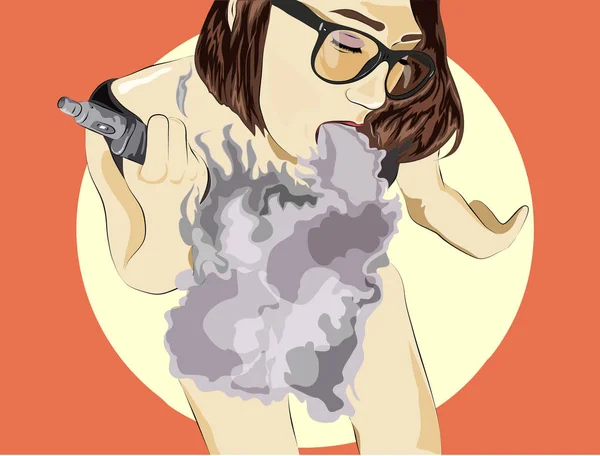 Girl in glasses with vaping — Stock Vector