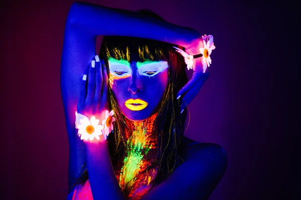 Girl neon light — Stock Photo, Image