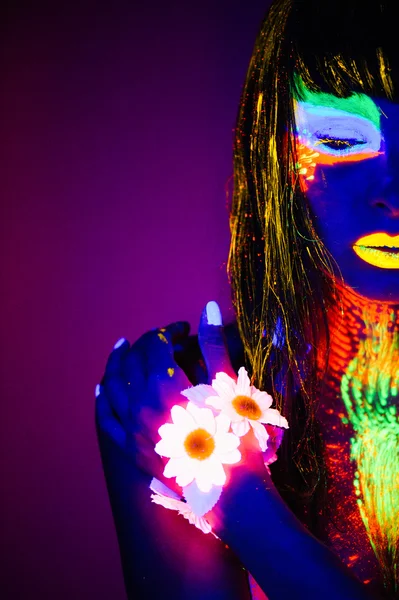 Cahaya neon gadis — Stok Foto
