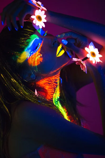 Girl neon light — Stock Photo, Image