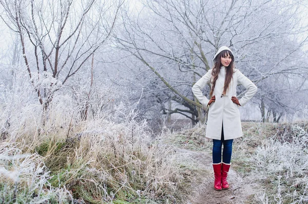 Jovem mulher atraente no inverno ao ar livre — Fotografia de Stock