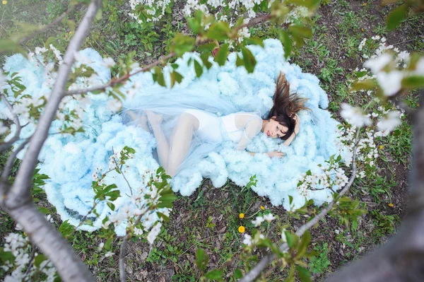 Mulher em um jardim de cereja — Fotografia de Stock