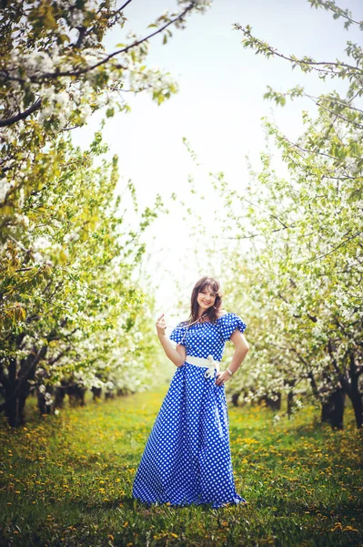 Красивая женщина в вишневом саду — стоковое фото