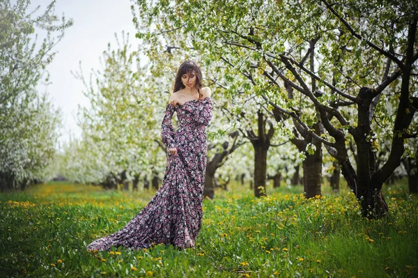 정원에서 드레스에서 아름 다운 여자 — 스톡 사진