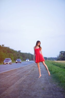 beautiful woman on the road