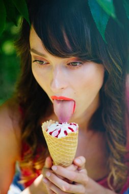 beautiful woman eating ice cream clipart