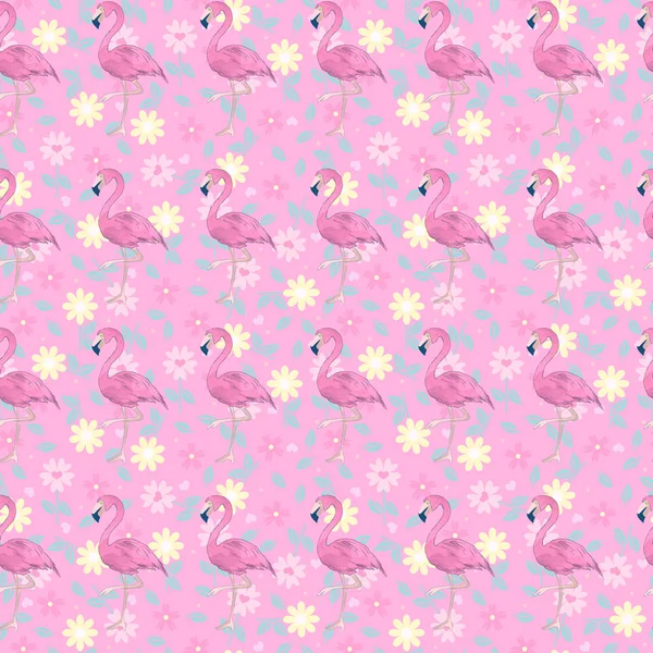 Flamingo Wzór Tło Kwiatowy Flamingi — Zdjęcie stockowe