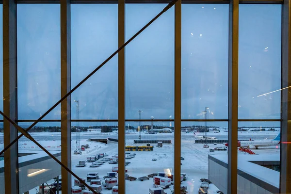 Oslo Noruega Enero 2018 Oslo Gardermoen International Airport Runway Winter —  Fotos de Stock