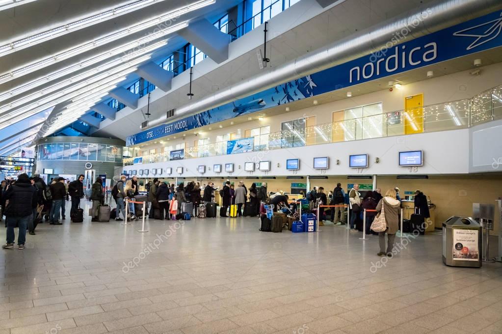 Tallinn, Estonia - January 2018: Tallinn Airport departure area architecture. Tallinn Airport is the main airport in Estonia.