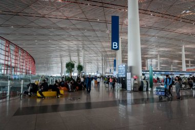 Beijing, Çin - Ekim 2017: Mimari Beijing Capital Uluslararası Havaalanı Çin. Beijing Capital Uluslararası Havaalanı Pekin ve dünyanın en büyük ve en işlek havaalanlarından biri ana Havaalanı hizmet vermektedir.