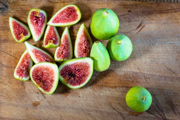 Fig Higos Frescos Frutas Higo Rodajas Primer Plano Mostrando Textura — Foto de Stock