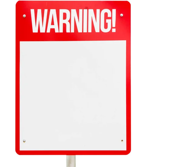 Sinal de aviso em branco vermelho isolado no branco — Fotografia de Stock