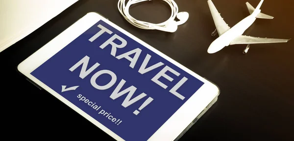 Travel now and book online using tablet.