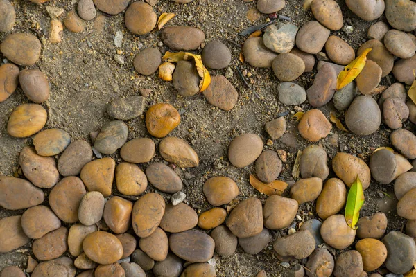 Round stones on sandy ground floor texture background.