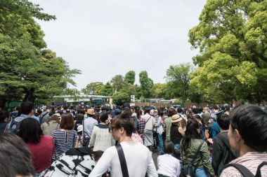 Altın hafta tatile Ueno Zoo girin yerli insanlar sıra vardır.