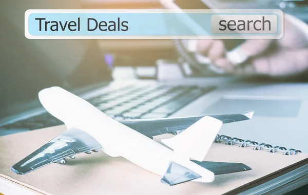 Search Travel deals in a search box for travel agency — Stock Photo, Image