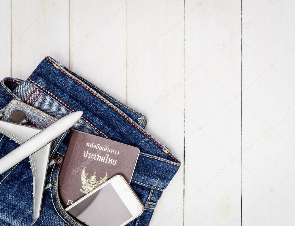 Vacation Travel objects in a hipster jean pocket