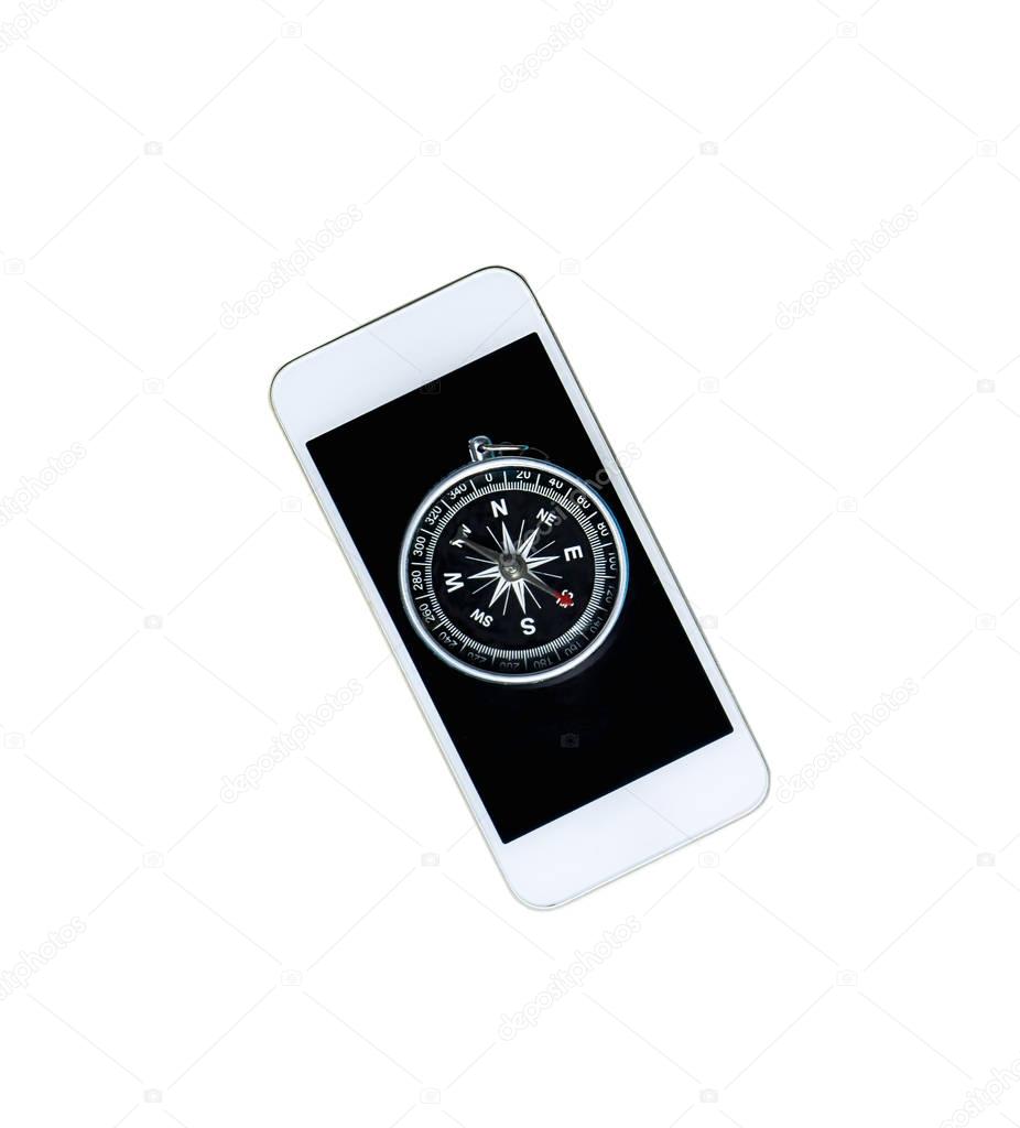Compass on smartphone for smart navigation concept