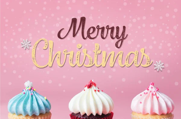 Vrolijk Kerstfeest Met Pastel Cupcake Partij Poster — Stockfoto