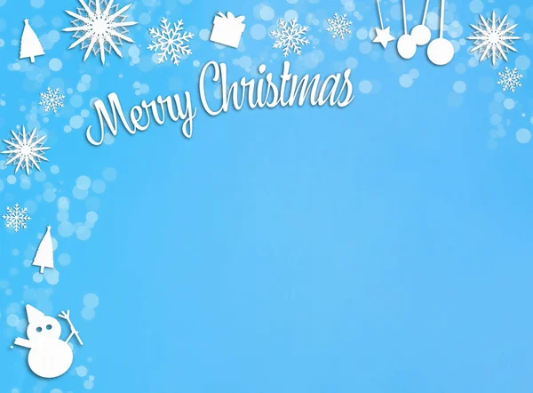 Mavi Kopya Alanı Çerçeve Mavi Beyaz Christmas Dekorasyon Kağıt Kesip — Stok fotoğraf