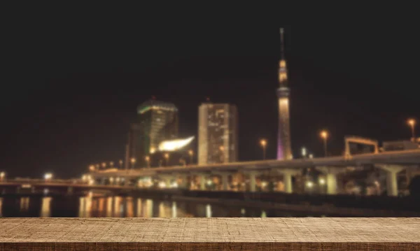 Wooden Counter Display Tokyo Japan City Background — Stock Photo, Image