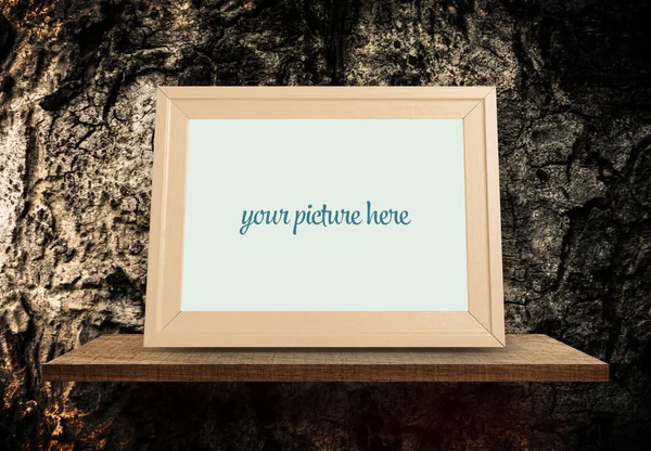 Empty Brown Wooden Photo Frame Tree Bark Background — Stock Photo, Image